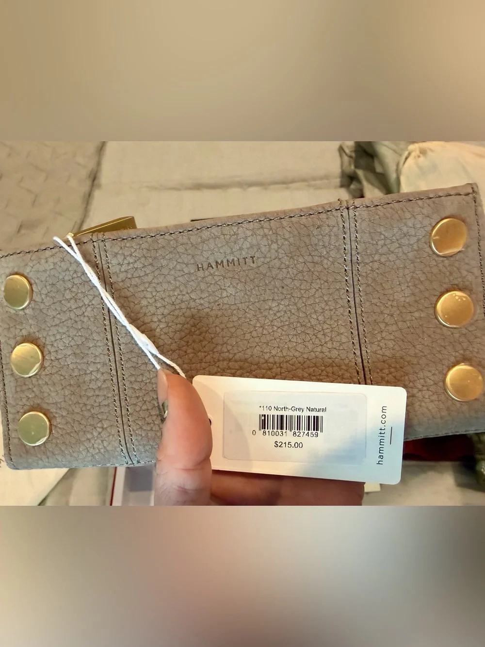 NWT Hammitt 110 North Wallet Grey Natural Brushed Gold Box Dustbag Paperwork